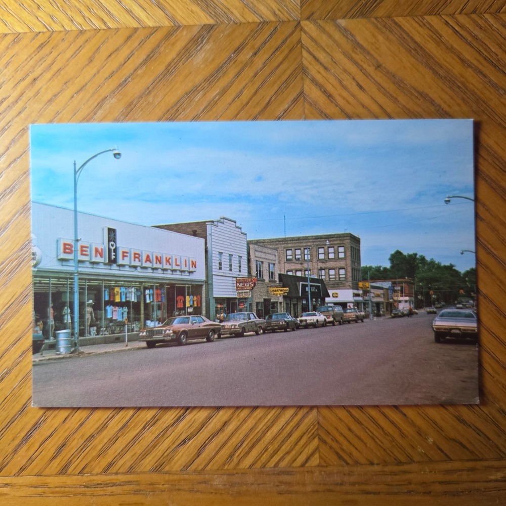 Vintage Iron River Michigan Genesee Street Ben Franklin Postcard IR 40